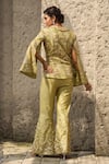 Shop_Shreeka_Green Organza Embroidered Applique Floral Geometric Jacket With Flared Pant _at_Aza_Fashions