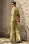 Buy_Shreeka_Green Organza Embroidered Applique Floral Geometric Jacket With Flared Pant _Online_at_Aza_Fashions