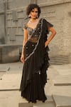 Buy_Shreeka_Black Georgette Embroidered Pitta Dabka Pre-draped Ruffle Saree With Blouse _at_Aza_Fashions