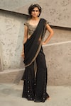 Buy_Shreeka_Black Antique Tissue Bead Embellished Scalloped Pant Saree With Blouse _at_Aza_Fashions