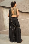 Shreeka_Black Antique Tissue Bead Embellished Scalloped Pant Saree With Blouse _Online_at_Aza_Fashions