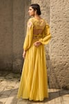 Shop_Shreeka_Yellow Organza Embroidered Applique Floral Cut-out Blouse With Sharara _at_Aza_Fashions