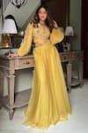 Buy_Shreeka_Yellow Organza Embroidered Applique Floral Cut-out Blouse With Sharara _Online_at_Aza_Fashions