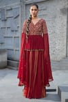 Shreeka_Red Georgette Embroidered 3d V-neck Floral Applique Peplum Kurta With Sharara _Online_at_Aza_Fashions