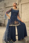 Buy_Shreeka_Blue Silk Organza Embroidered 3d Sequin Floral Embellished Kurta Sharara Set _at_Aza_Fashions