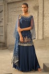 Shreeka_Blue Silk Organza Embroidered 3d Sequin Floral Embellished Kurta Sharara Set _Online_at_Aza_Fashions