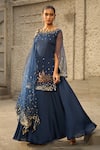 Buy_Shreeka_Blue Silk Organza Embroidered 3d Sequin Floral Embellished Kurta Sharara Set _Online_at_Aza_Fashions