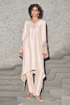 Buy_Shreeka_Ivory Silk Dupion Embroidered 3d Scalloped Placed Asymmetric Kaftan With Pant _at_Aza_Fashions