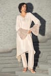 Buy_Shreeka_Ivory Silk Dupion Embroidered 3d Scalloped Placed Asymmetric Kaftan With Pant _Online_at_Aza_Fashions