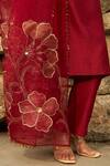 Buy_Shreeka_Red Silk Chanderi Embroidered 3d Boat Sequin Floral Embellished Kurta Pant Set _Online_at_Aza_Fashions