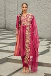 Buy_Shreeka_Pink Chanderi Zari Embroidered 3d Notched Floral Gradient A-line Kurta Pant Set _at_Aza_Fashions