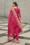 Shop_Shreeka_Pink Chanderi Zari Embroidered 3d Notched Floral Gradient A-line Kurta Pant Set _at_Aza_Fashions