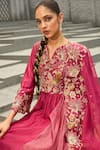 Buy_Shreeka_Pink Chanderi Zari Embroidered 3d Notched Floral Gradient A-line Kurta Pant Set _Online_at_Aza_Fashions