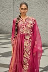 Shop_Shreeka_Pink Chanderi Zari Embroidered 3d Notched Floral Gradient A-line Kurta Pant Set _Online_at_Aza_Fashions