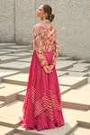 Shop_Shreeka_Pink Raw Silk Embroidered 3d Jacket Open Floral Bird Layered Lehenga Set _at_Aza_Fashions