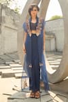 Buy_Shreeka_Blue Silk Organza Embroidered Applique Cape Floral Dabka Draped Skirt Set _at_Aza_Fashions