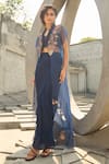 Shreeka_Blue Silk Organza Embroidered Applique Cape Floral Dabka Draped Skirt Set _Online_at_Aza_Fashions