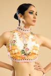 Buy_Rajdeep Ranawat_Ivory Poly Lycra Printed Vintage Floral Round High Neck Ceri Crop Top _at_Aza_Fashions