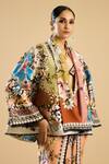 Buy_Rajdeep Ranawat_Ivory Silk Printed Flower Shawl Collar Vagma Jacket _at_Aza_Fashions