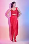 Shop_Amit Aggarwal_Red Georgette Solid Sweetheart Pleated Pre-draped Saree With Corded Blouse _at_Aza_Fashions