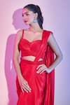 Buy_Amit Aggarwal_Red Georgette Solid Sweetheart Pleated Pre-draped Saree With Corded Blouse _Online_at_Aza_Fashions