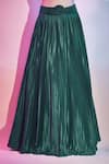 Amit Aggarwal_Emerald Green Satin Crepe Pleated Lehenga With Floral Structured Draped Blouse _Online_at_Aza_Fashions