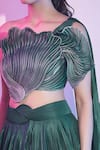 Buy_Amit Aggarwal_Emerald Green Satin Crepe Pleated Lehenga With Floral Structured Draped Blouse _Online_at_Aza_Fashions