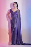 Amit Aggarwal_Purple Satin Crepe Embellished Cutdana Pleated Asymmetric Draped Saree Gown _Online_at_Aza_Fashions