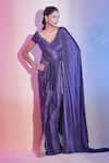 Buy_Amit Aggarwal_Purple Satin Crepe Embellished Cutdana Pleated Asymmetric Draped Saree Gown _Online_at_Aza_Fashions