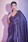 Shop_Amit Aggarwal_Purple Satin Crepe Embellished Cutdana Pleated Asymmetric Draped Saree Gown _Online_at_Aza_Fashions