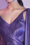 Amit Aggarwal_Purple Satin Crepe Embellished Cutdana Pleated Asymmetric Draped Saree Gown _at_Aza_Fashions