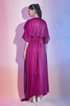 Shop_Amit Aggarwal_Purple Satin Chiffon Embellished Round Front Pleated Kaftan Dress _at_Aza_Fashions