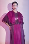 Amit Aggarwal_Purple Satin Chiffon Embellished Round Front Pleated Kaftan Dress _Online_at_Aza_Fashions