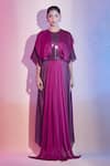 Amit Aggarwal_Purple Satin Chiffon Embellished Round Front Pleated Kaftan Dress _at_Aza_Fashions