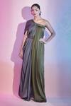 Buy Amit Aggarwal Green Satin, Chiffon One Shoulder Draped Color Block Dress at Aza Fashions Buy_Amit Aggarwal_Green Satin, Chiffon One Shoulder Draped Color Block Dress _at_Aza_Fashions