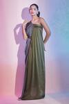 Amit Aggarwal Green Satin, Chiffon One Shoulder Draped Color Block Dress Online at Aza Fashions Amit Aggarwal_Green Satin, Chiffon One Shoulder Draped Color Block Dress _Online_at_Aza_Fashions