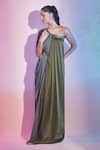 Buy Amit Aggarwal Green Satin, Chiffon One Shoulder Draped Color Block Dress Online at Aza Fashions Buy_Amit Aggarwal_Green Satin, Chiffon One Shoulder Draped Color Block Dress _Online_at_Aza_Fashions