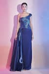 Amit Aggarwal Blue Satin Cut Work One Shoulder Cutdana Embellished Gown Online at Aza Fashions Amit Aggarwal_Blue Satin Cut Work One Shoulder Cutdana Embellished Gown _Online_at_Aza_Fashions
