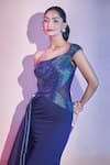 Buy Amit Aggarwal Blue Satin Cut Work One Shoulder Cutdana Embellished Gown Buy_Amit Aggarwal_Blue Satin Cut Work One Shoulder Cutdana Embellished Gown