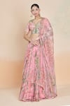 Buy_Mahima Mahajan_Pink Organza Printed Floral Leaf Tropical And Embroidered Lehenga Set _at_Aza_Fashions