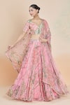 Buy_Mahima Mahajan_Pink Organza Printed Floral Leaf Tropical And Embroidered Lehenga Set _Online_at_Aza_Fashions