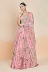 Shop_Mahima Mahajan_Pink Organza Printed Floral Leaf Tropical And Embroidered Lehenga Set _Online_at_Aza_Fashions