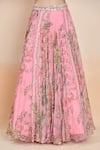 Buy_Mahima Mahajan_Pink Organza Printed Floral Leaf Tropical And Embroidered Lehenga Set 