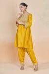 Shop_Sheetal Batra_Yellow Chanderi Silk Embroidered Flora Notched Neck Kurta And Salwar Set _Online_at_Aza_Fashions