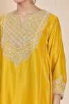 Buy_Sheetal Batra_Yellow Chanderi Silk Embroidered Flora Notched Neck Kurta And Salwar Set 