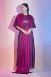 Buy_Amit Aggarwal_Purple Satin Chiffon Embellished Round Front Pleated Kaftan Dress _at_Aza_Fashions