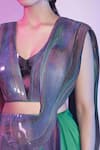 Buy_Amit Aggarwal_Green Chiffon Plunge Neck Metallic Ombre Pre-draped Saree Set 
