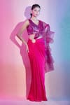 Buy_Amit Aggarwal_Fuchsia Satin Embellished Plunged Metallic Ruffle Pre-draped Saree With Blouse _Online_at_Aza_Fashions