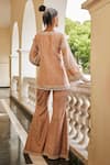 Shop_Mani Bhatia_Rose Gold Dupion Silk Embroidery Pearl V Neck Gullista Kurti With Sharara _at_Aza_Fashions