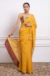 Buy_Vinusto_Yellow Handwoven Chanderi With Zari Weave Embroidered Bead Scoop Saree Blouse _at_Aza_Fashions